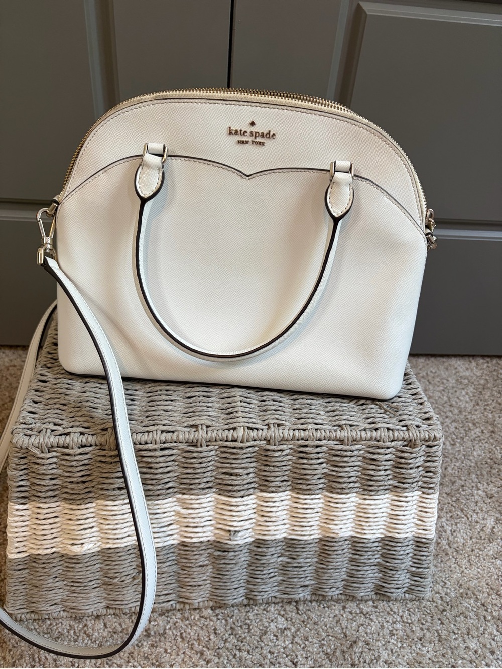 Kate Spade White Dove Leather Tegan Satchel with Detachable Strap